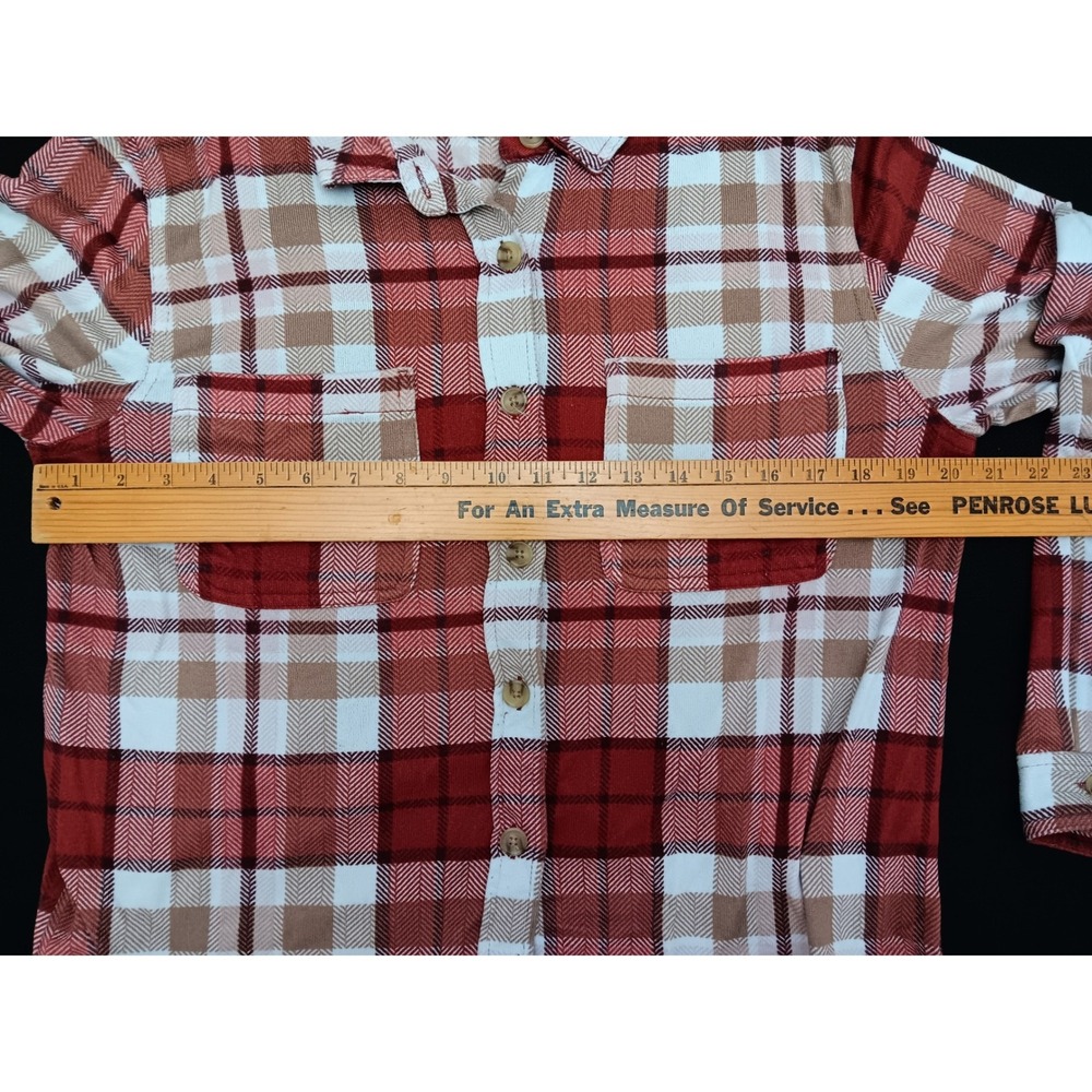 C&C California Womens Red Plaid Button Down Shirt Large Stretch Knit Flannel L - Picture 3 of 9